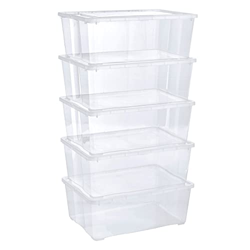 Grizzly Aufbewahrungsboxen 5 x 10 L mit Deckel transparent - Klarsichtboxen stapelbar mit Belüftung von Grizzly