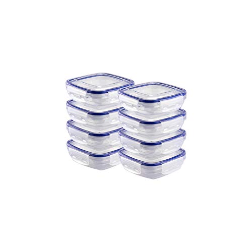 Grizzly Kunststoff Frischhaltedosen Set, 8x Vorratsdosen mit Deckel, flach, quadratisch, stapelbar, mikrowellen- und spülmaschinenfest von Grizzly