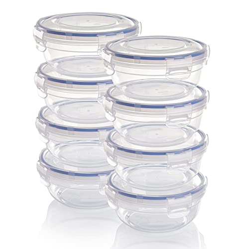 Grizzly Kunststoff Frischhaltedosen Set, 8x Vorratsdosen mit Deckel, flach, rund, stapelbar, bruch-, mikrowellen- und spülmaschinenfest von Grizzly