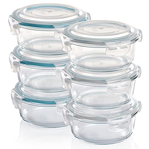 Grizzly Glas Frischhaltedosen, Set 6X 620 ml, luftdicht, rund, Click-Verschluss, vielseitige Vorratsdosen für Ofen, Mikrowelle, Gefrierfach von Grizzly