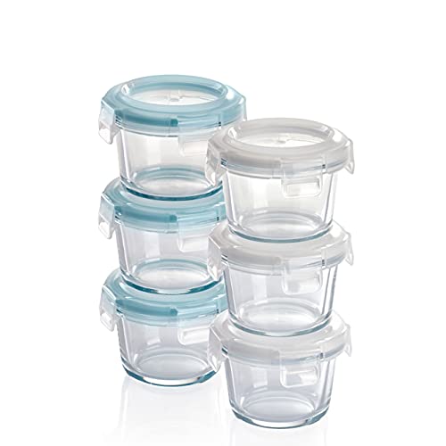 Grizzly Mini Glas Frischhaltedosen, Set 6X 130 ml, luftdicht, rund, Click-Verschluss, Idealer Behälter für Babybrei, Beikost und Dips von Grizzly