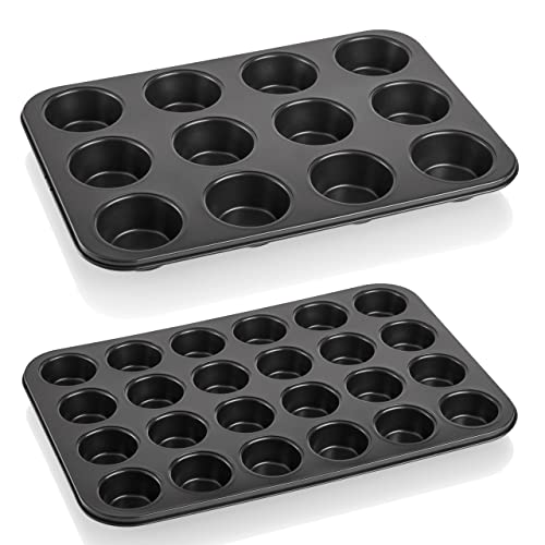 Grizzly gemischtes 2er Muffinformen Set, 1x 12er Muffinblech und 1x 24er Mini Muffinform, antihaft, Backformen Set für saftig-leckere Cupcakes von Grizzly