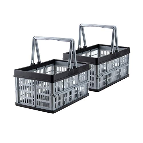 Grizzly kleine Klappbox faltbar mit Henkel, 2er Set, grau, je 16 L, Faltbox nutzbar als klappbarer Einkaufskorb und Kofferraum Organizer von Grizzly