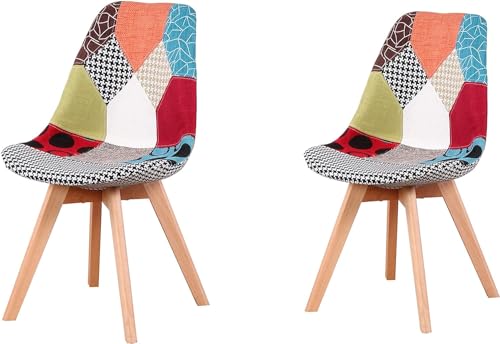 GroBKau Esszimmerstühle, 2 Stück, skandinavischer Stuhl, Patchwork-Stuhl, Beine aus Buchenholz, moderne Räume und Küchen – Rot von GroBKau