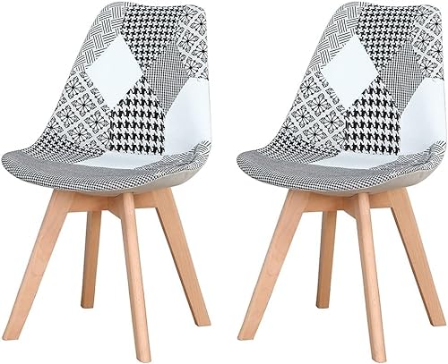 GroBKau Esszimmerstühle, 2 Stück, skandinavischer Stuhl, Patchwork-Stuhl, Beine aus Buchenholz, moderne Räume und Küchen – Schwarz von GroBKau