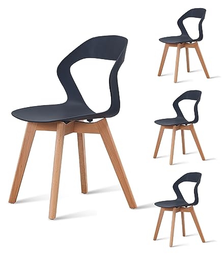 GroBKau Esszimmerstühle, 4 Stühle, skandinavischer Stuhl, Küchenstuhl, Beine aus massivem Buchenholz, Esszimmer, Wohnzimmerstuhl – Schwarz von GroBKau