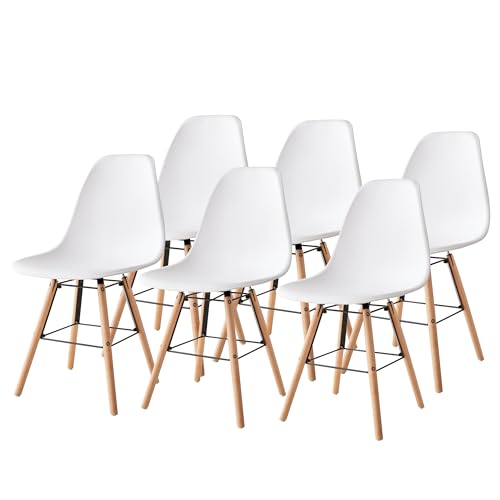 GroBKau Esszimmerstühle, 6 Stühle, skandinavischer Stuhl, Küchenstuhl, Beine aus massivem Buchenholz, Esszimmer, Wohnzimmerstuhl – Weiß von GroBKau