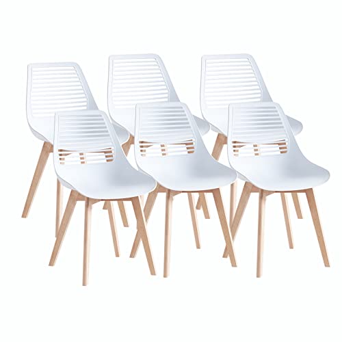 GroBKau Esszimmerstühle, 6 Stühle, skandinavischer Stuhl, Küchenstuhl, Beine aus massivem Buchenholz, Esszimmer, Wohnzimmerstuhl – Weiß von GroBKau