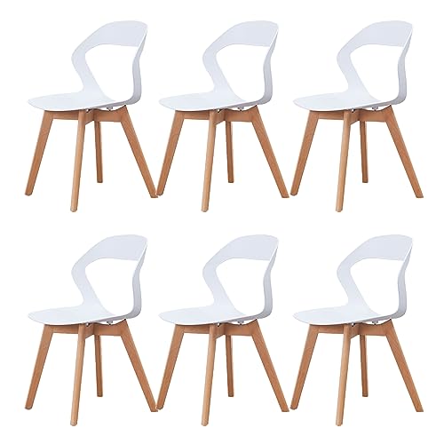 GroBKau Esszimmerstühle, 6 Stühle, skandinavischer Stuhl, Küchenstuhl, Beine aus massivem Buchenholz, Esszimmer – Weiß von GroBKau