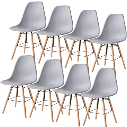 GroBKau Esszimmerstühle, 8 Stühle, skandinavischer Stuhl, Küchenstuhl, Beine aus massivem Buchenholz, Esszimmer, Wohnzimmerstuhl – Grau von GroBKau