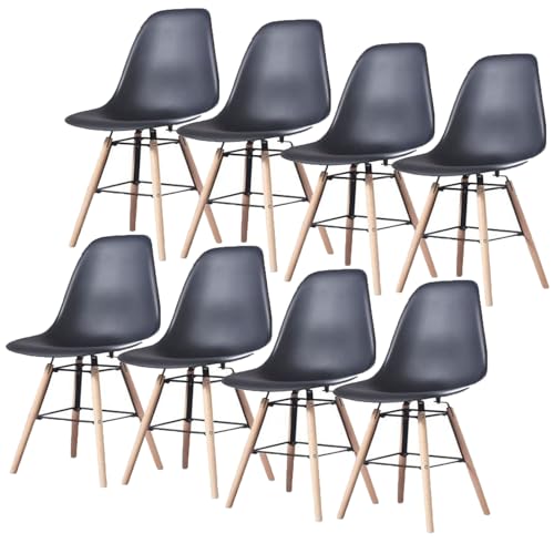 GroBKau Esszimmerstühle, 8 Stühle, skandinavischer Stuhl, Küchenstuhl, Beine aus massivem Buchenholz, Esszimmer, Wohnzimmerstuhl – Schwarz von GroBKau