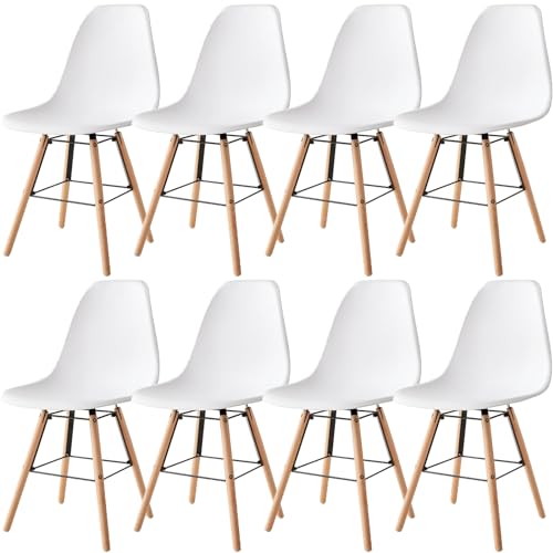 GroBKau Esszimmerstühle, 8 Stühle, skandinavischer Stuhl, Küchenstuhl, Beine aus massivem Buchenholz, Esszimmer, Wohnzimmerstuhl – Weiß von GroBKau