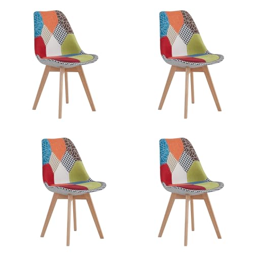 GroBKau Esszimmerstühle – 4 Stück, skandinavischer Stuhl, Küchenstuhl, Patchwork, Beine aus Buchenholz, moderne Räume und Küchen – Rot von GroBKau