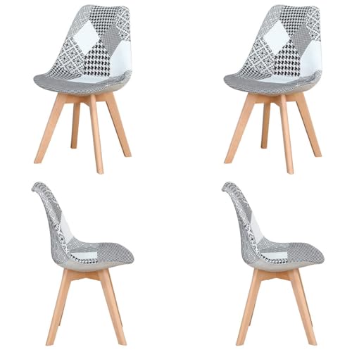 GroBKau Esszimmerstühle – 4 Stück, skandinavischer Stuhl, Küchenstuhl, Patchwork, Beine aus Buchenholz, moderne Räume und Küchen – Schwarz von GroBKau