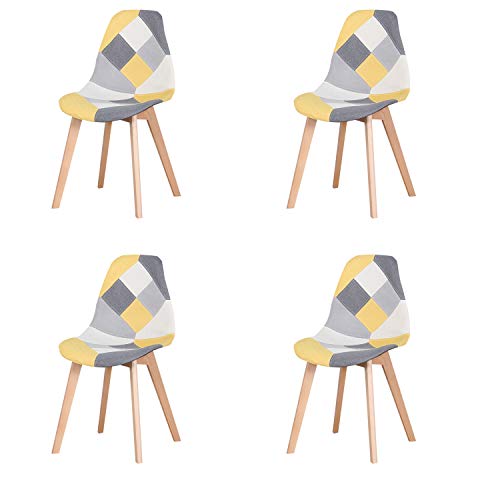 GroBKau Set mit 4 modernen Esszimmerstühlen mit skandinavischen Holzbeinen, Bürostühle für Wohnzimmer, Esszimmer, Büro, Café, etc, Gelb von GroBKau