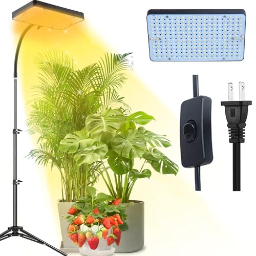 EU-Eurostecker LED Pflanzenlampe mit Ständer, 25 Watt Vollspektrum Grow Lampe, 12"-48" Höhenverstellbare Pflanzenlicht mit Stativ für Zimmerpflanzen, Daisy Chain Funktion, Einfachste Montage von GroCruiser