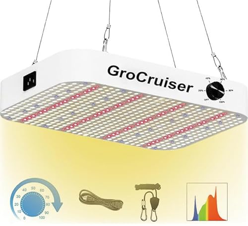 GroCruiser LED Grow Lampe Dimmbarer, 1300W Pflanzenlampe LED Vollspektrum mit UV-IR LEDs, 60x60cm Grow Light für Zimmerpflanzen Gemüse Blüte, Lamp for Growing mit Daisy-Chain-Funktion von GroCruiser