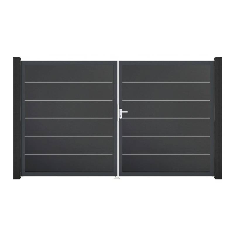 GroJa BasicLine PVC Stecksystem Premium Doppeltor mit Antrazitrahmen 3000 x 1800 mm silbergrau DIN Links von GroJa