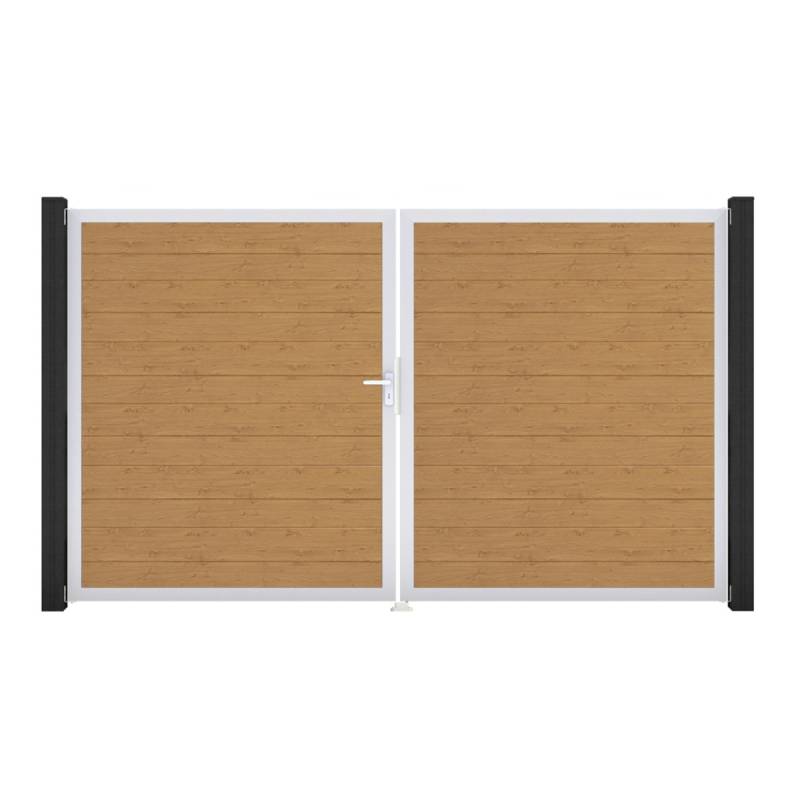 GroJa BasicLine PVC Stecksystem schmal Doppelltor mit Alurahmen 3000 x 1800 mm asteiche_natur DIN Links von GroJa