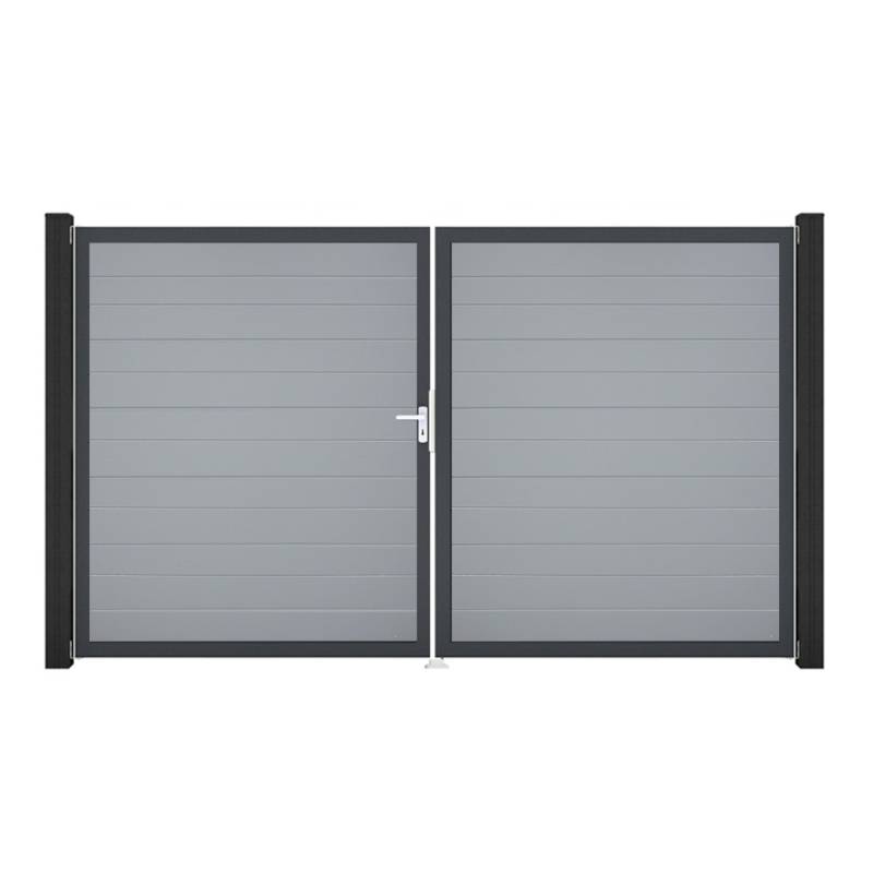 GroJa BasicLine PVC Stecksystem schmal Doppelltor mit Anthrazitrahmen 3000 x 1800 mm silbergrau DIN Links von GroJa