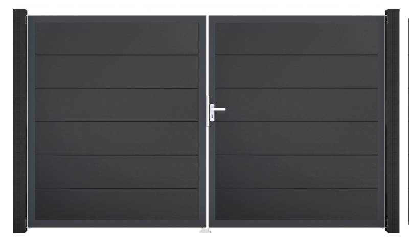 GroJa BasicLine Steckzaun Tor 2-flügelig, 300x180 cm Alu-Rahmen DB 703 Asteiche Natur DIN rechts von GroJa