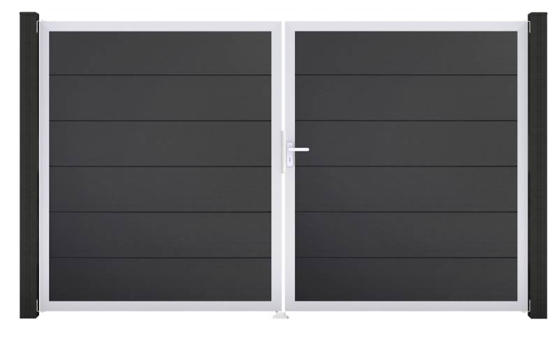 GroJa BasicLine Steckzaun Tor 2-flügelig 300x180 cm Alu-Rahmen EV1 Asteiche Natur DIN links von GroJa