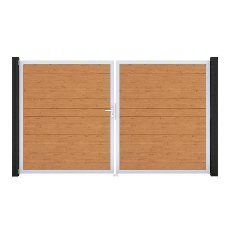 GroJa Doppeltor 'BasicLine' DIN links Eichefarben Braun/silber 300 x 180 cm von GroJa