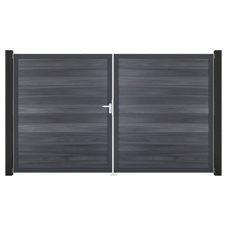 GroJa Doppeltor 'Solid' BPC/Aluminium DIN links steingrau/anthrazit 300 x 180 cm von GroJa