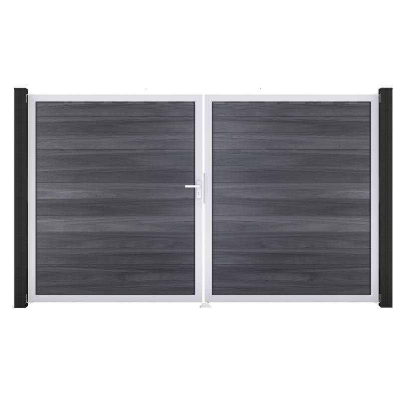 GroJa Doppeltor 'Solid' BPC/Aluminium DIN links steingrau/silber 300 x 180 cm von GroJa