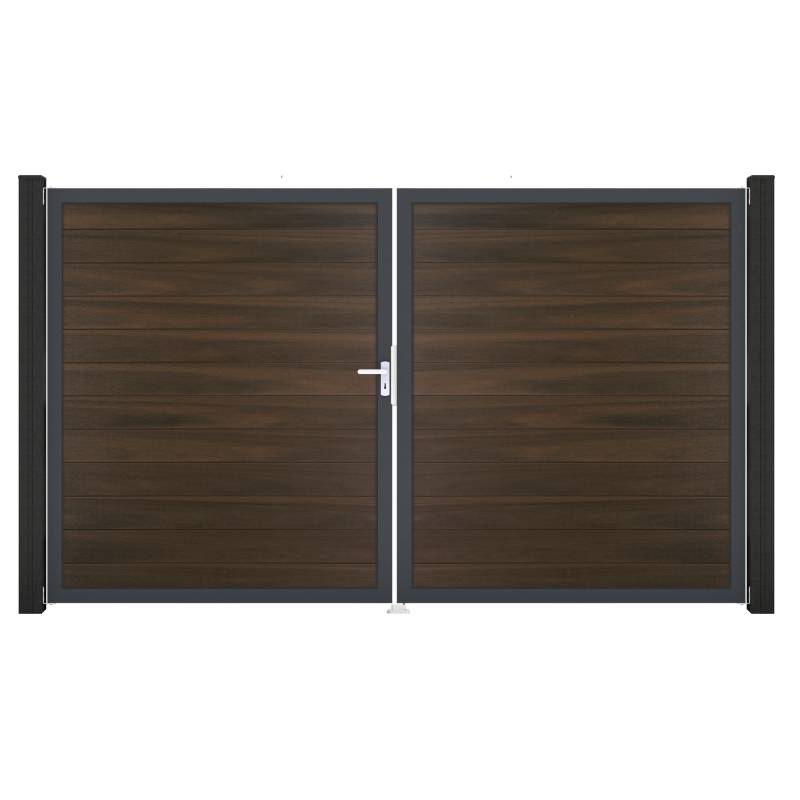 GroJa Doppeltor 'Solid' BPC/Aluminium DIN links walnussfarben/anthrazit 300 x 180 cm von GroJa