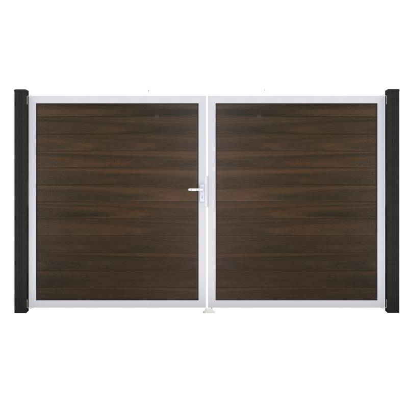 GroJa Doppeltor 'Solid' BPC/Aluminium DIN links walnussfarben/silber 300 x 180 cm von GroJa