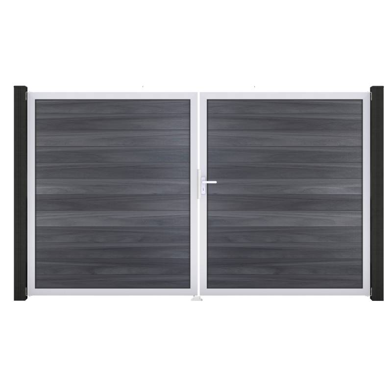 GroJa Doppeltor 'Solid' BPC/Aluminium DIN rechts steingrau/silber 300 x 180 cm von GroJa