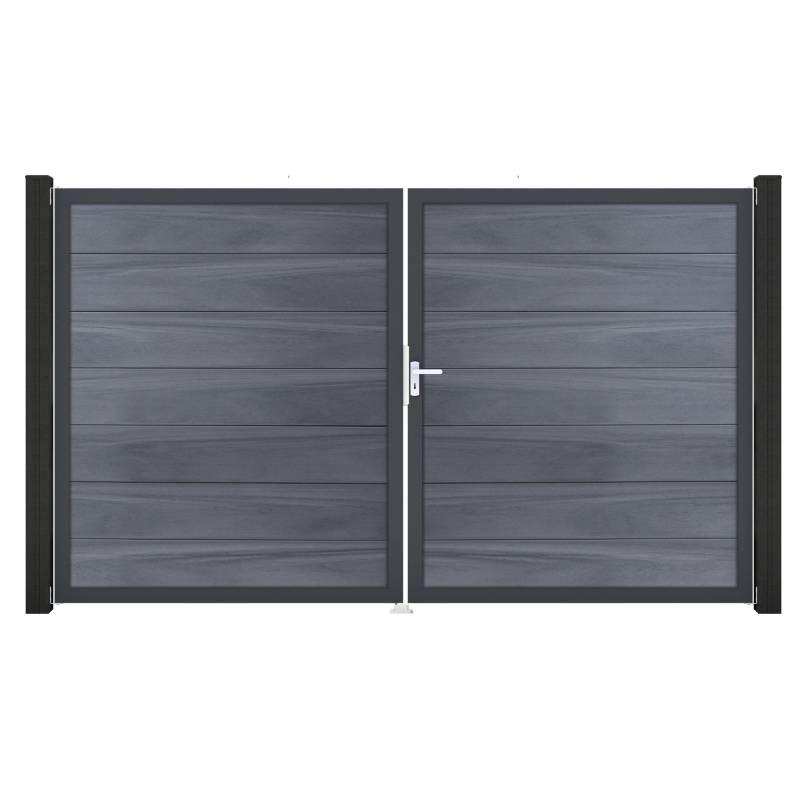 GroJa Doppeltor 'Solid Grande' BPC/Aluminium DIN rechts steingrau/anthrazit 300 x 180 cm von GroJa