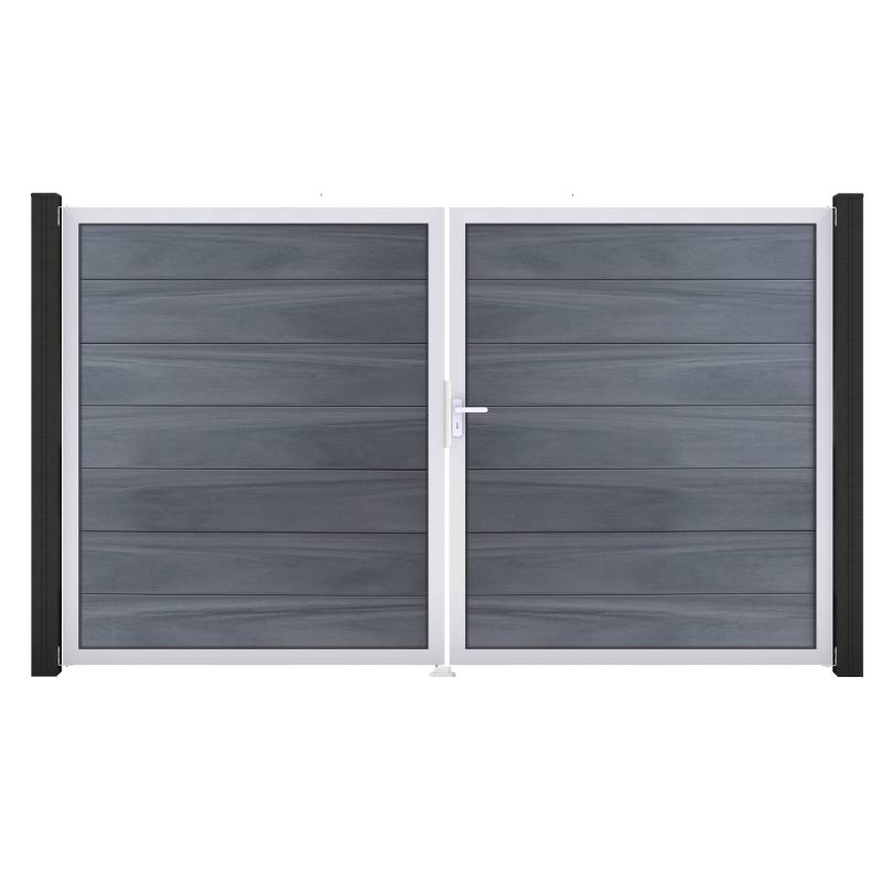 GroJa Doppeltor 'Solid Grande' BPC/Aluminium DIN rechts steingrau/silber 300 x 180 cm von GroJa