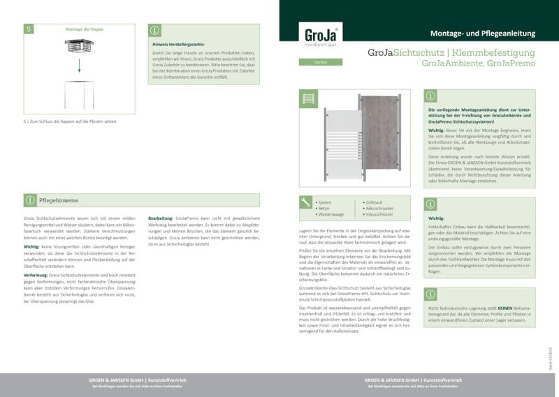 GroJa Glaselement komplett Satiniert ESG 90x180 von GroJa
