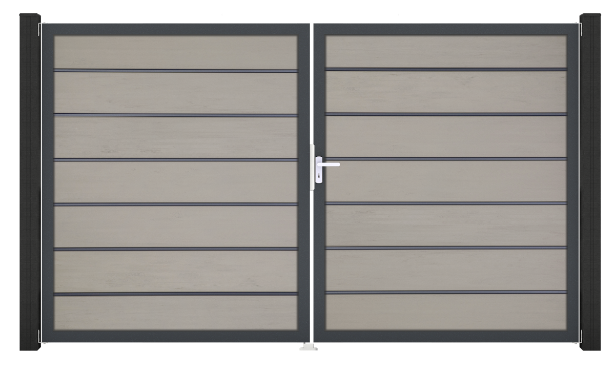 GroJa Solid Grande Premium Tor Steingrau co-ex DIN rechts 300x180x4 cm Alu-Rahmen DB 703, 2-flügelig von GroJa