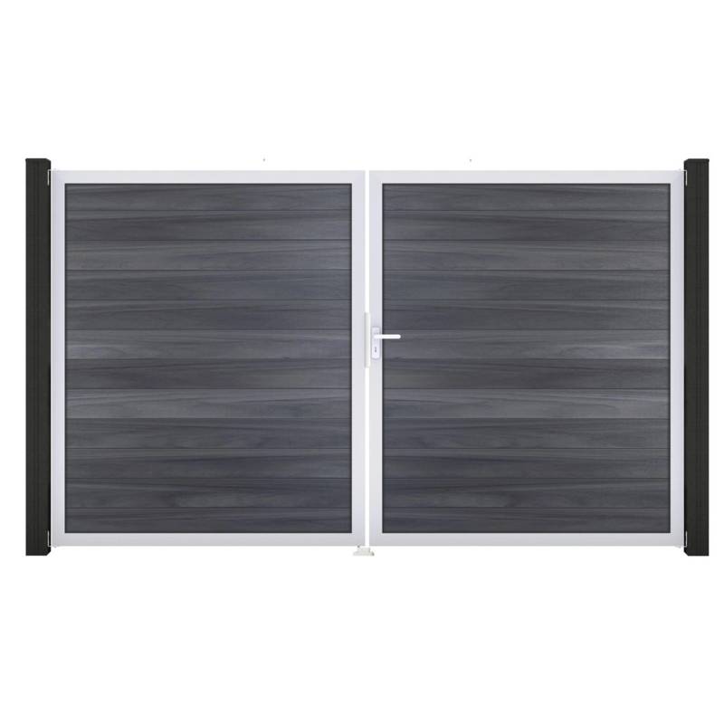 GroJa Solid Steckzaun Tor DIN Rechts EV1 Steingrau co-extrudiert von GroJa