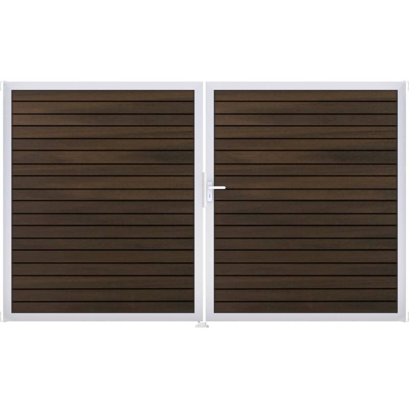 GroJa Steckzaun-Tor Solid-Rhombus 2-flg. EV1 DIN Rechts Walnuss Co-Extrudiert von GroJa