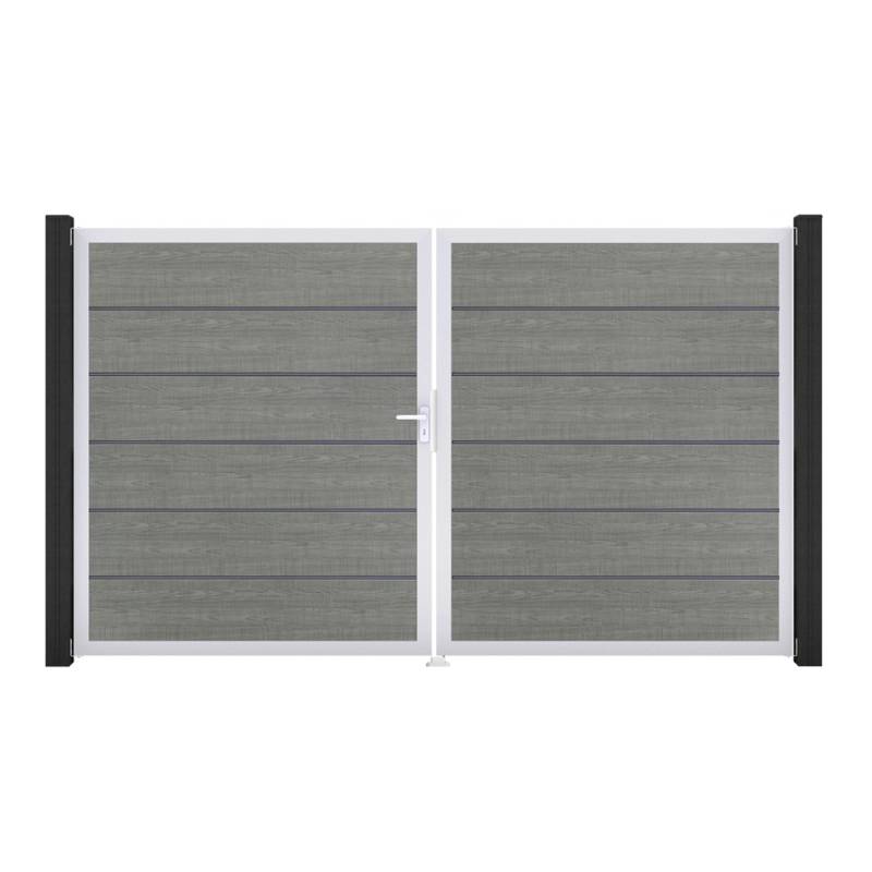 GroJa Tor 2-flg. Basicline Premium Grey Ash Cut EV1 306 cm x 180 cm DIN Links von GroJa