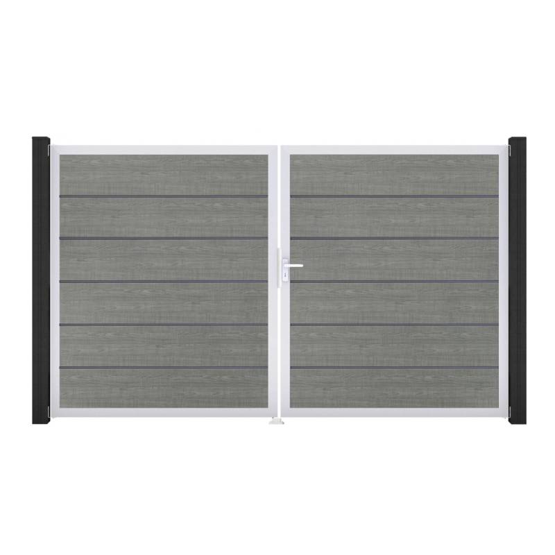 GroJa Tor 2-flg. Basicline Premium Grey Ash Cut EV1 306 cm x 180 cm DIN Rechts von GroJa
