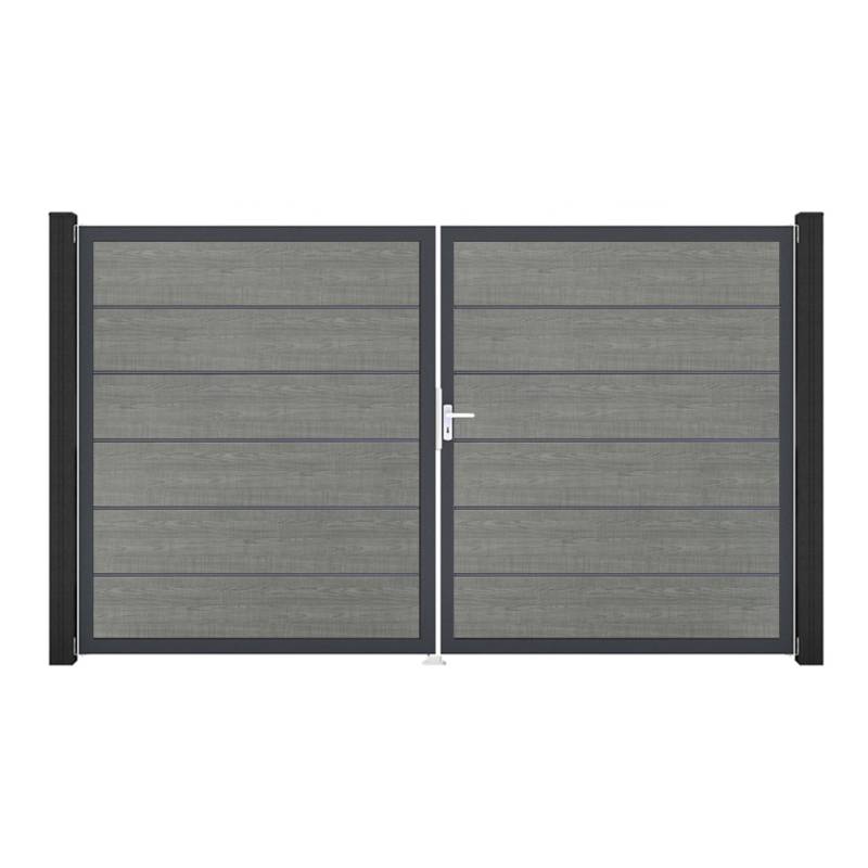 GroJa Tor 2-flg. Basicline Premium Grey Ash Cut Rahmen 306 cm x 180 cm DIN Links von GroJa