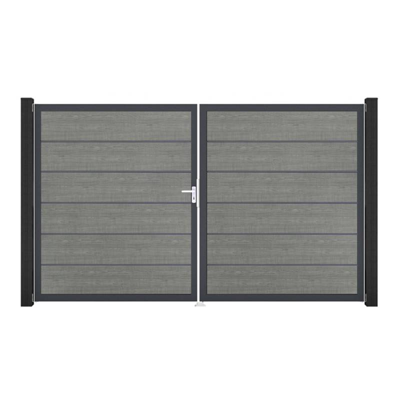 GroJa Tor 2-flg. Basicline Premium Grey Ash Cut Rahmen 306 x 180 cm DIN Rechts von GroJa