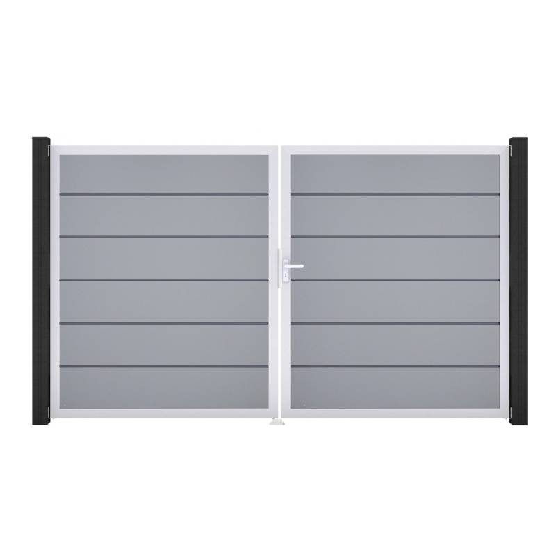 GroJa Tor 2-flg. Basicline Premium Silbergrau EV1 306 cm x 180 cm DIN Rechts von GroJa
