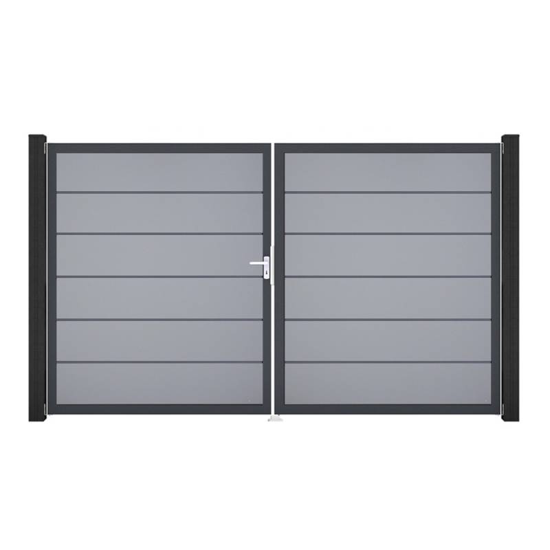 GroJa Tor 2-flg. Basicline Premium Silbergrau Rahmen 306 cm x 180 cm DIN Links von GroJa