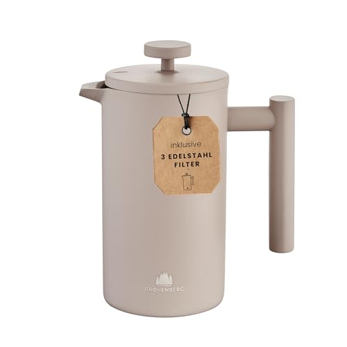 Groenenberg French Press Earth 600 ml o. 1 Liter I Hochwertige Kaffeepresse mit Thermo Warmhalte-Funktion I Edelstahl Kaffeebereiter von Groenenberg