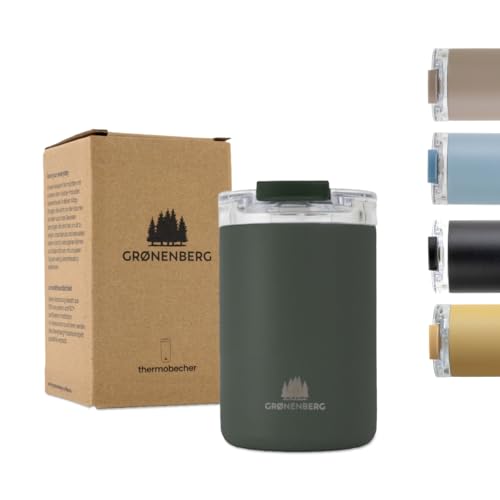 Groenenberg Thermobecher 350 oder 470ml | Kaffeebecher to go 100% Auslaufsicher | Hält mind. 4 h warm | Coffee to go Becher aus recyceltem Edelstahl (Forest, 350 ml) von Groenenberg