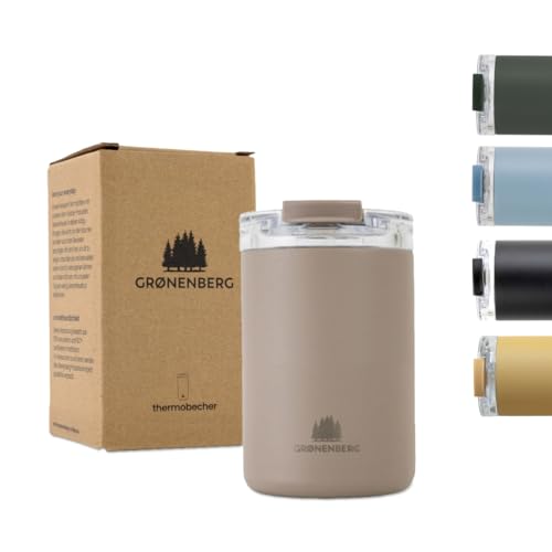 Groenenberg Thermobecher 350 oder 470ml | Kaffeebecher to go 100% Auslaufsicher | Hält mind. 4 h warm | Coffee to go Becher aus recyceltem Edelstahl (Earth, 350 ml) von Groenenberg