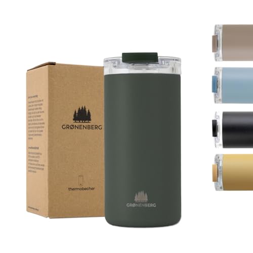 Groenenberg Thermobecher 350 oder 470ml | Kaffeebecher to go 100% Auslaufsicher | Hält mind. 4 h warm | Coffee to go Becher aus recyceltem Edelstahl (Forest, 473 ml) von Groenenberg