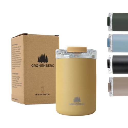 Groenenberg Thermobecher 350 oder 470ml | Kaffeebecher to go 100% Auslaufsicher | Hält mind. 4 h warm | Coffee to go Becher aus recyceltem Edelstahl (Mustard, 350 ml) von Groenenberg