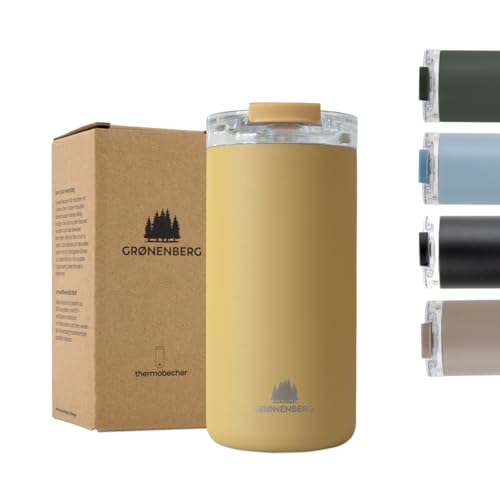 Groenenberg Thermobecher 350 oder 470ml | Kaffeebecher to go 100% Auslaufsicher | Hält mind. 4 h warm | Coffee to go Becher aus recyceltem Edelstahl (Mustard, 473 ml) von Groenenberg
